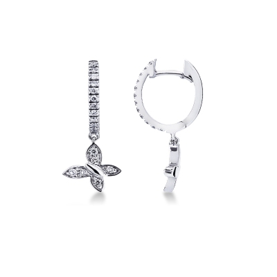 Boucles d’oreilles pendantes papillon en or blanc 18k avec diamants