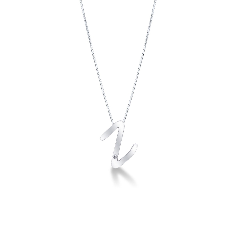 Collier en or blanc 18k avec pendentif lettre Z