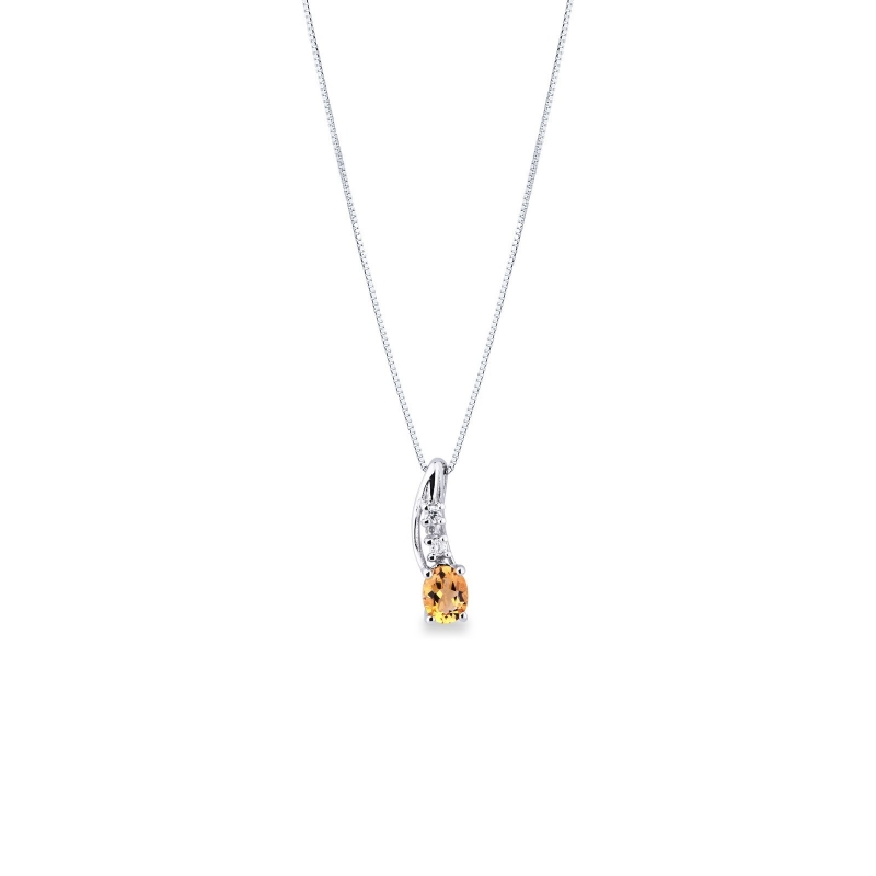 Collier en Or Blanc 18k avec Citrine et Diamants