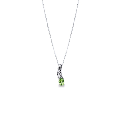 Collier Pendentif Or Blanc 18k Peridot Ovale & Diamants Brillants