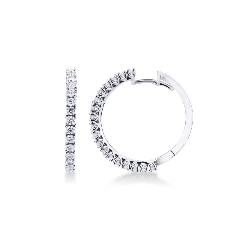 Boucles d'oreilles pendantes grand cercle de diamants ct 1.24