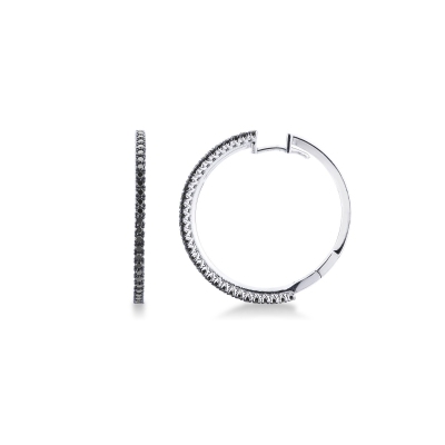 Boucles d'oreilles cercle en or blanc 18 carats avec diamants noirs