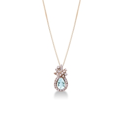 Collier en or rose 18 carats avec diamants et aigue-marine en forme de goutte