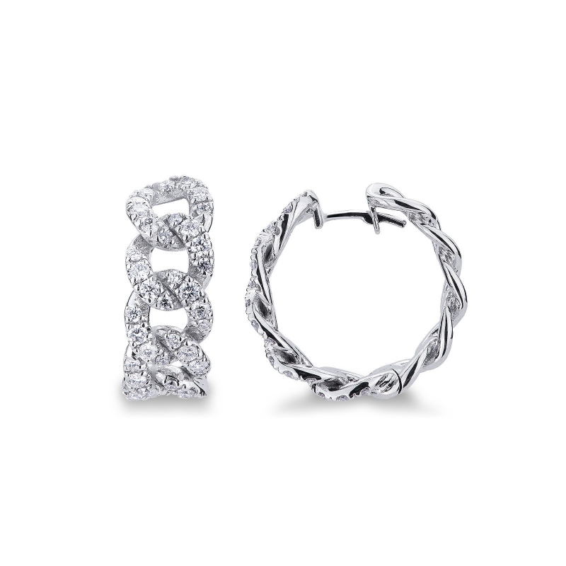  Boucles d'oreilles rondes en Or Blanc 18k avec Diamants