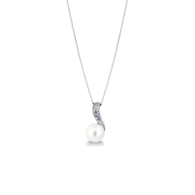 Collier en or blanc 18 carats avec diamants et perle naturelle cultivée
