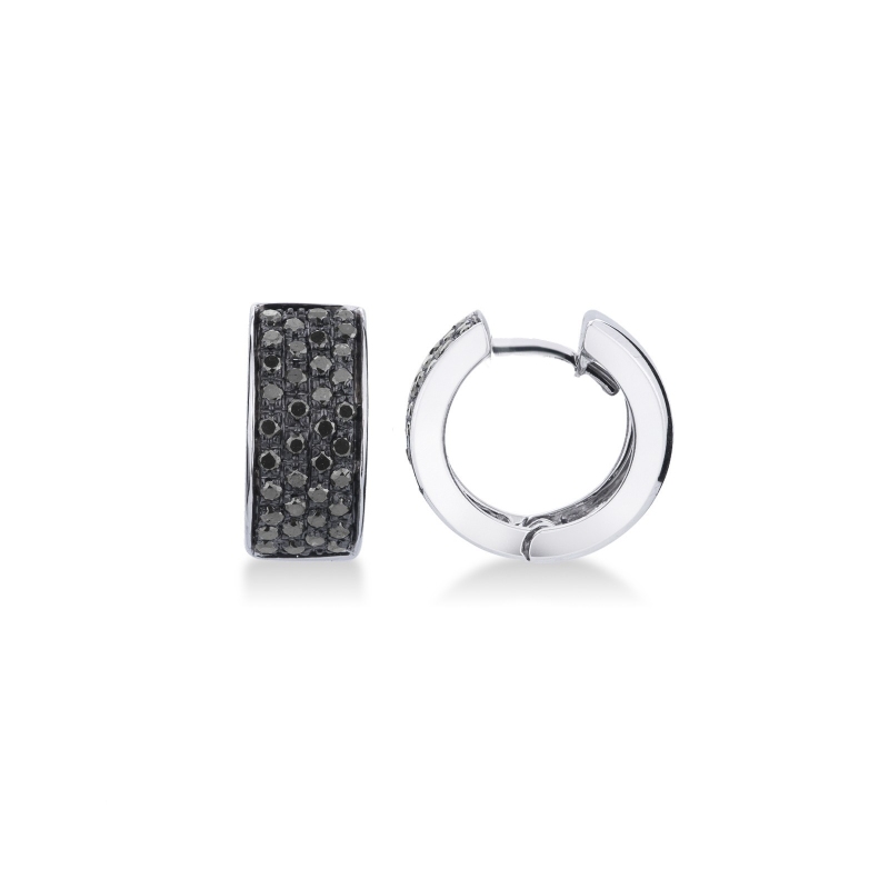 Créoles en or blanc 18k avec pavé de diamants noirs