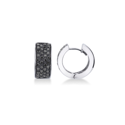 Créoles en or blanc 18k avec pavé de diamants noirs