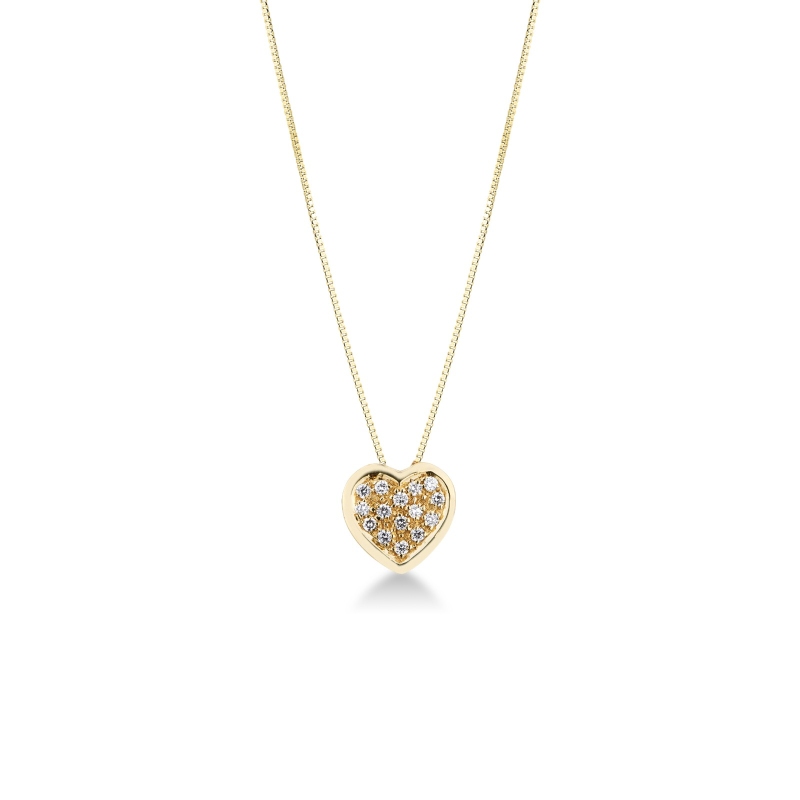 Collier en or jaune 18k avec cœur pavé de diamants 