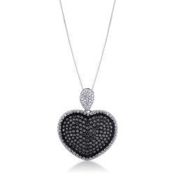 Collier en Or Blanc 18k cœur en Diamants Noirs et Blancs
