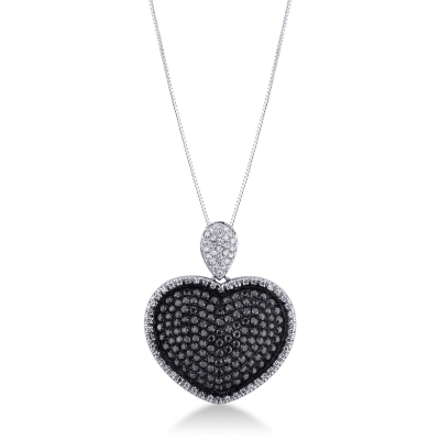 Collier en Or Blanc 18k cœur en Diamants Noirs et Blancs