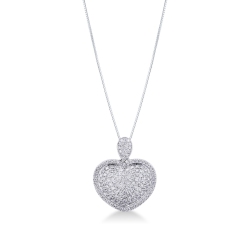 Pendentif en or blanc 18k en forme de coeur pavé de diamants