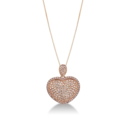 Collier en or rose 18k avec pendentif coeur et diamants