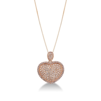 Collier en or rose 18k avec pendentif coeur et diamants