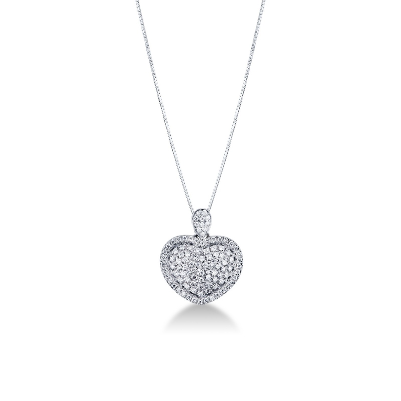 Collier en or blanc 18k avec pendentif en forme de cœur en diamant 0.78 ct