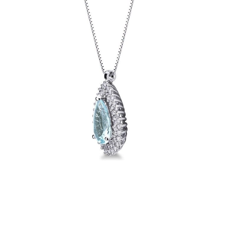 Collier en or blanc 18k avec aquamarine et diamants 