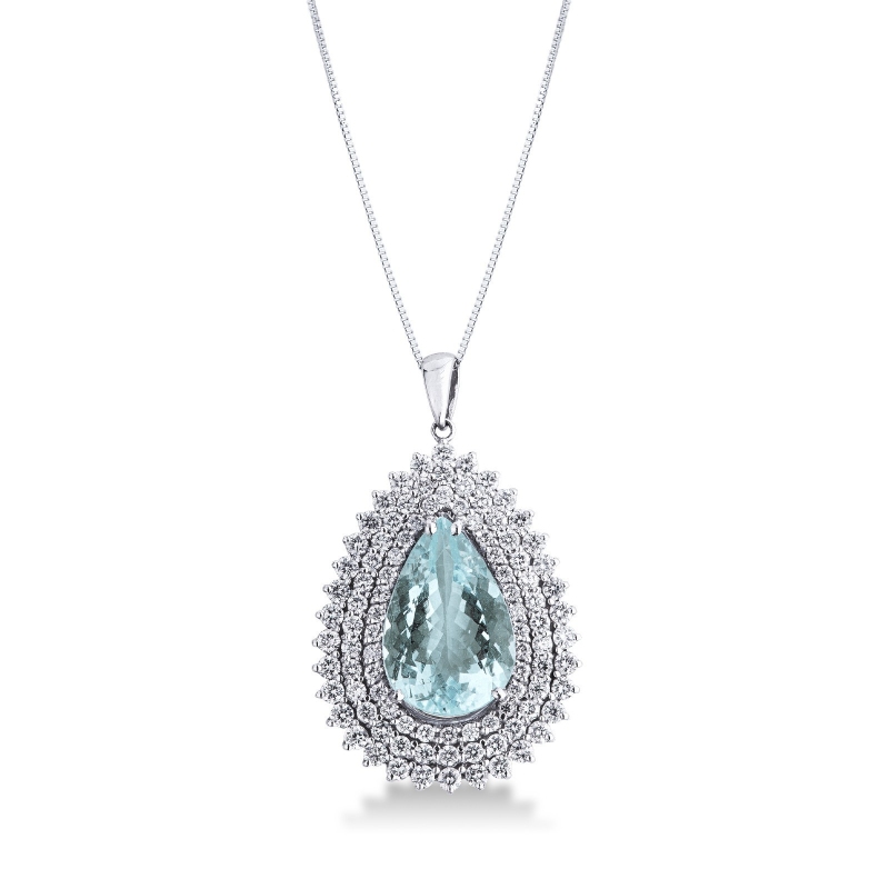 Collier avec aquamarine et diamants en or 18k