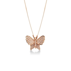 Collier pendentif papillon en or rose 18 carats serti de diamants