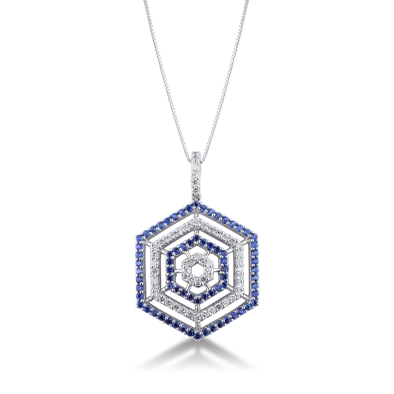 Collier en or blanc 18 carats avec saphirs bleus et diamants