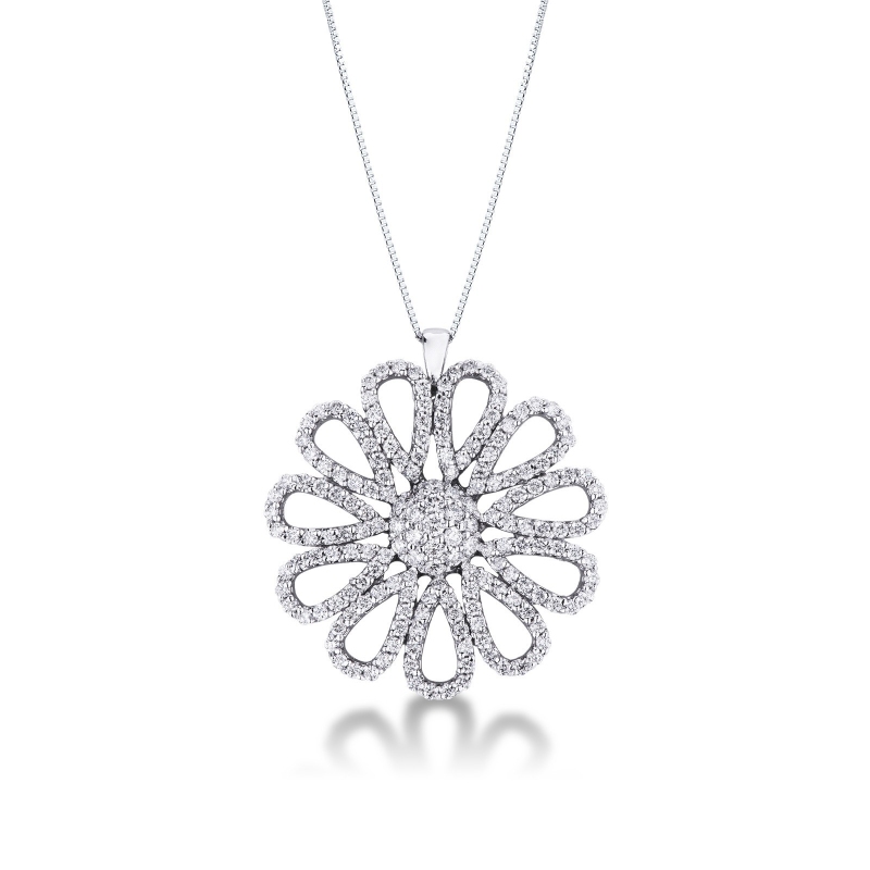 Collier en or blanc 18k orné d’une fleur de diamants