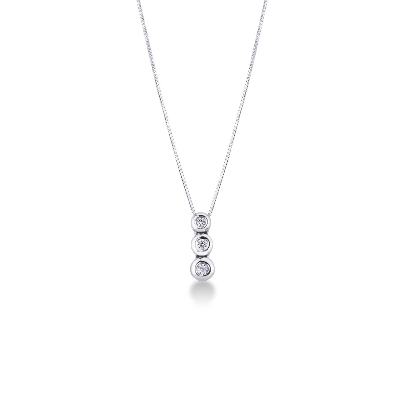 Collier or blanc 18k pendentif trilogy diamants