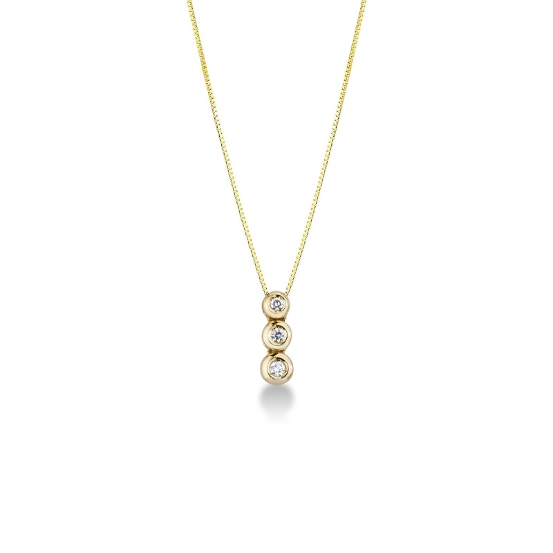 Collier en or jaune 18k avec pendentif trilogie en diamants