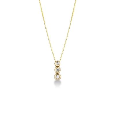 Collier en or jaune 18k avec pendentif trilogie en diamants