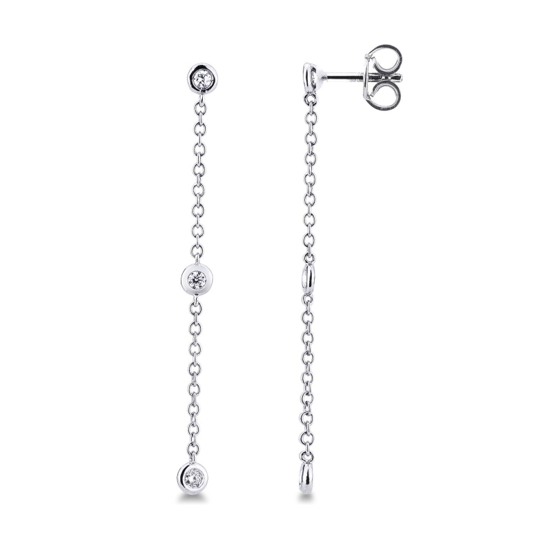 Boucles d'oreilles en or blanc 18k avec diamants, cm 4