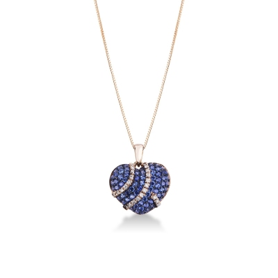 Collier cœur en or rose 18k avec saphirs bleus et diamants