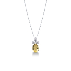 Collier en Or Blanc 18k avec Pendentif Citrine et Diamants