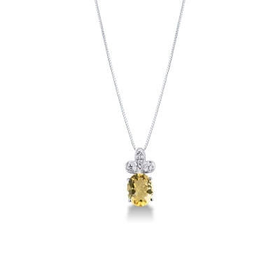 Collier en Or Blanc 18k avec Pendentif Citrine et Diamants