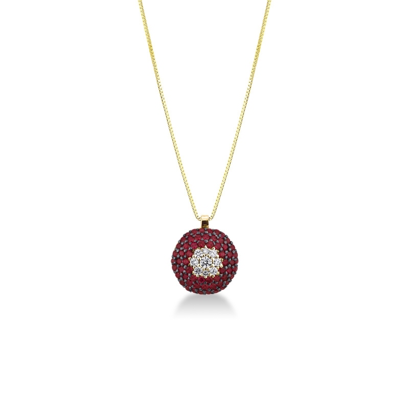 Collier en Or Jaune 18k avec Pavé de Rubis et Diamants