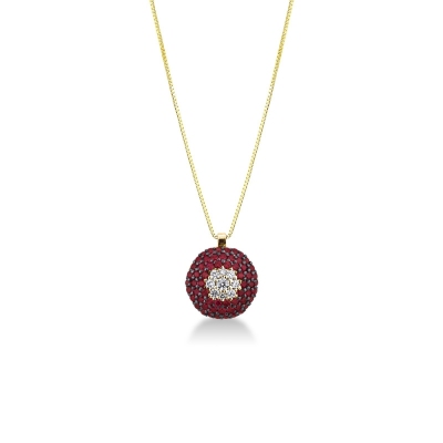 Collier en Or Jaune 18k avec Pavé de Rubis et Diamants