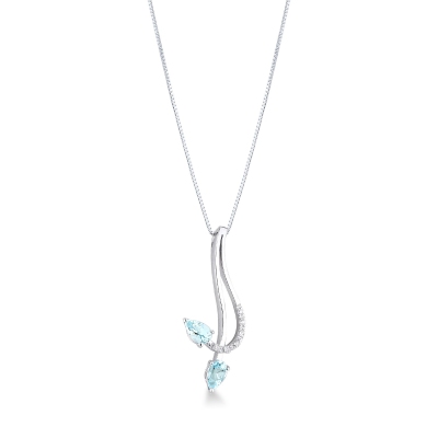 Collier en or18k avec pendentif fantaisie aquamarines et diamants 