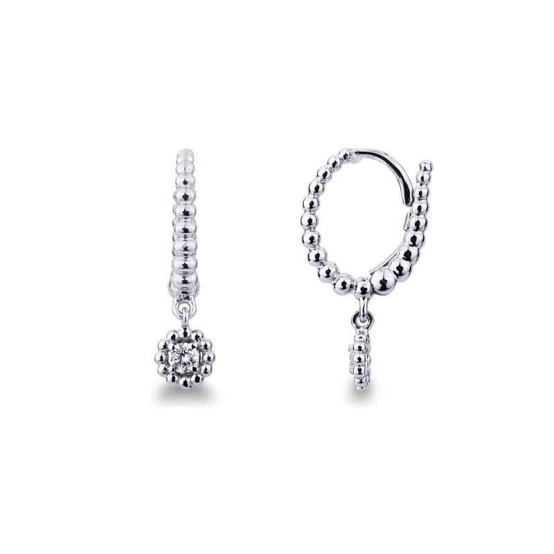 Boucles d Oreilles Perlees en Or Blanc 18k avec Pendants Ronds et Diamants