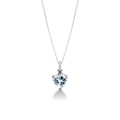 Collier avec pendentif aigue-marine en forme de coeur et diamant