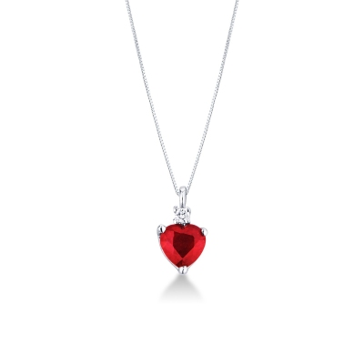 Collier en or blanc 18 carats avec rubis taillé à cœur et diamant