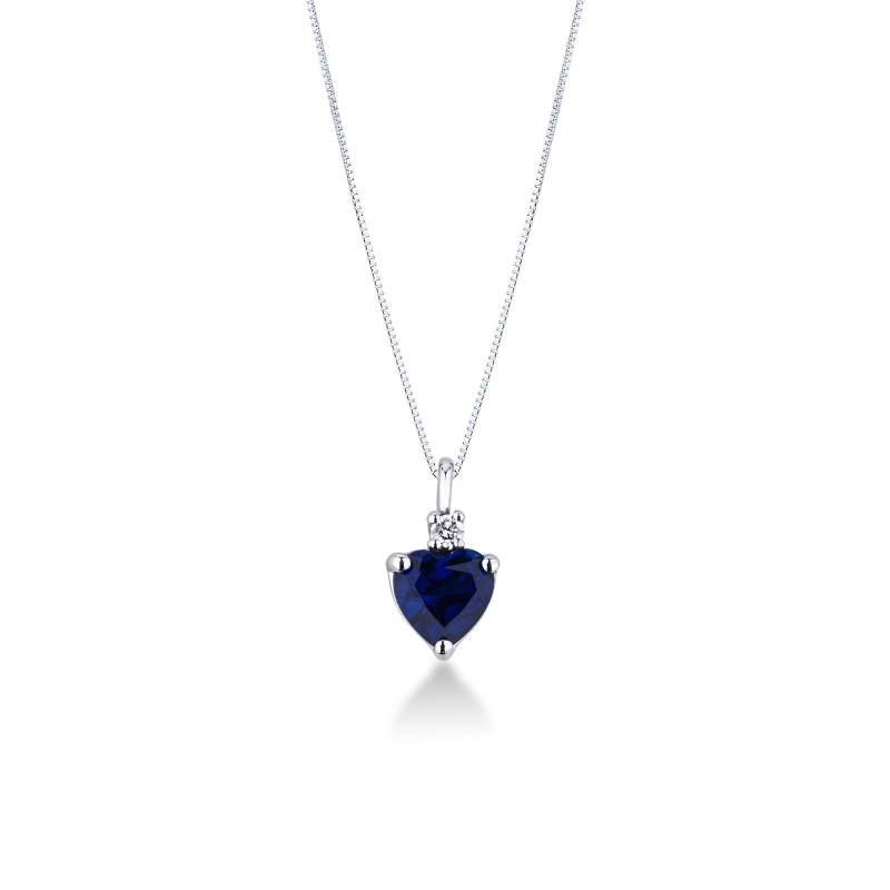Collier femme en or blanc 18 carats serti d’un saphir bleu