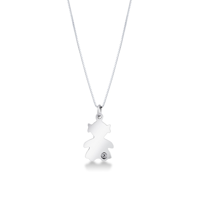 Collier avec Pendentif Petite Fille en Or Blanc 18k avec Diamant 