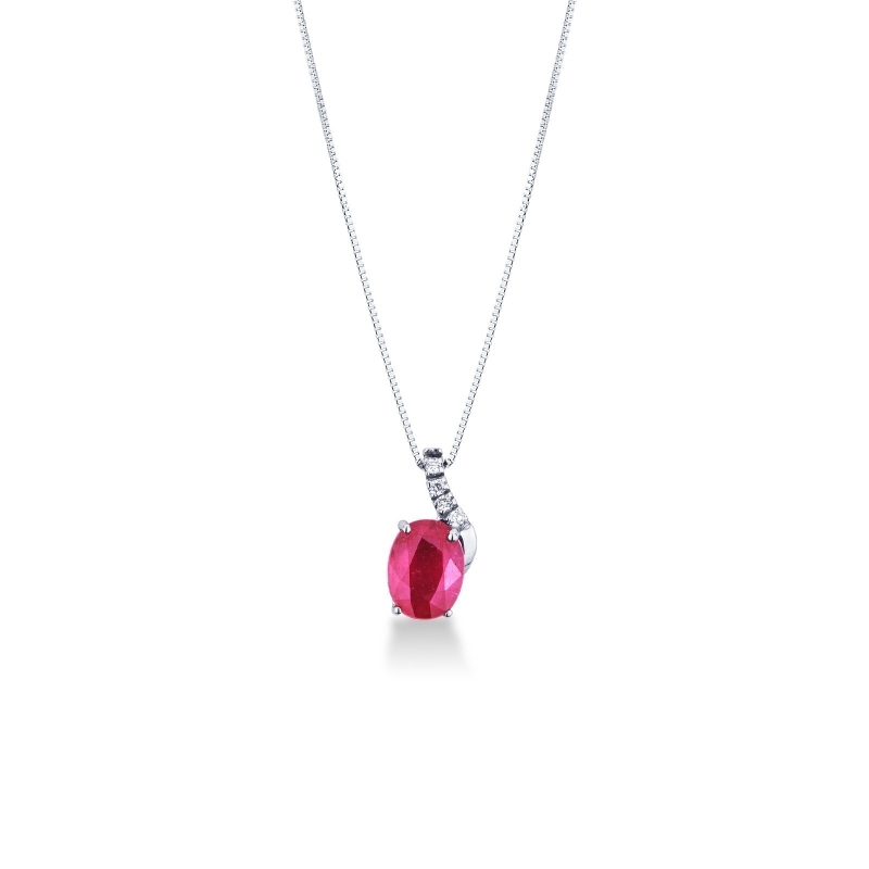 Collier en or blanc 18 carats avec pendentif rubis et diamants