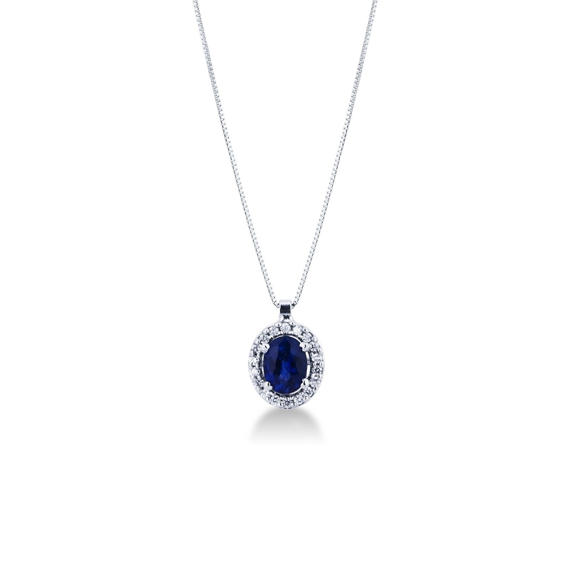 Collier Bleu Or Blanc 750 & Diamants 