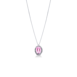 Collier saphir rose taille ovale entouré de diamants en or 750