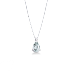 Collier goutte en or blanc 18k avec diamant et aiguemarine