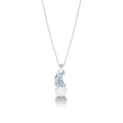 Collier en or blanc 18k avec diamant et perle naturelle cultivée