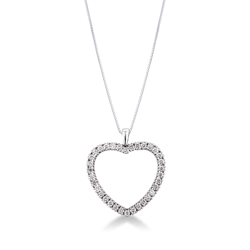 Collier or blanc 18k pendentif de diamants en forme de coeur 