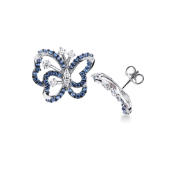 Boucles d'oreilles en or blanc 18k en forme de papillon saphirs bleus