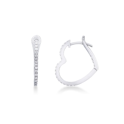 Boucles d'oreilles cœur en or blanc 18 carats avec diamants taille brillant 1.90 cm