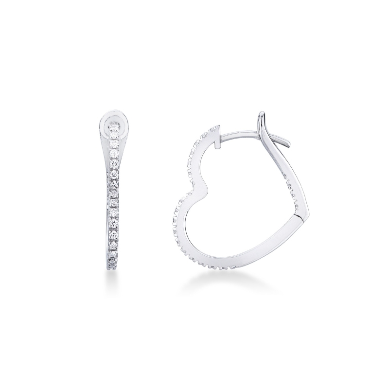Boucles d'oreilles cœur en or blanc 18 carats avec diamants taille brillant 1.90 cm