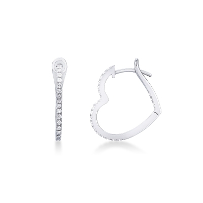 Boucles d'oreilles cœur en or blanc 18 carats avec diamants taille brillant 1.90 cm