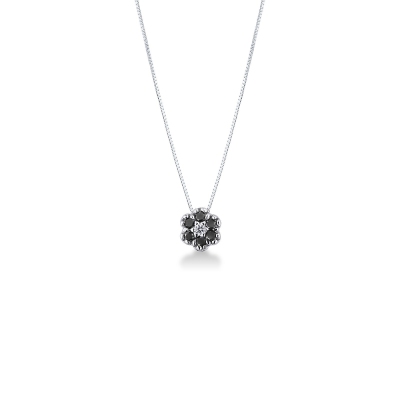 Pendentif en or blanc 18k avec fleur en diamants noirs et blancs
