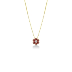 Collier avec pendentif fleur en or jaune 18k avec diamant et rubis